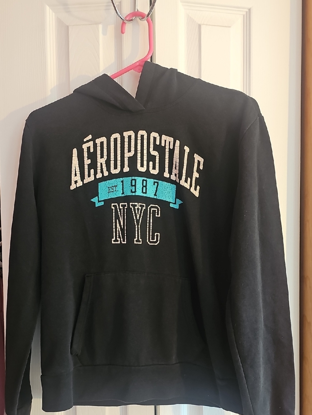 Aeropostale Black Crewneck Hoodie with Teal Graphic